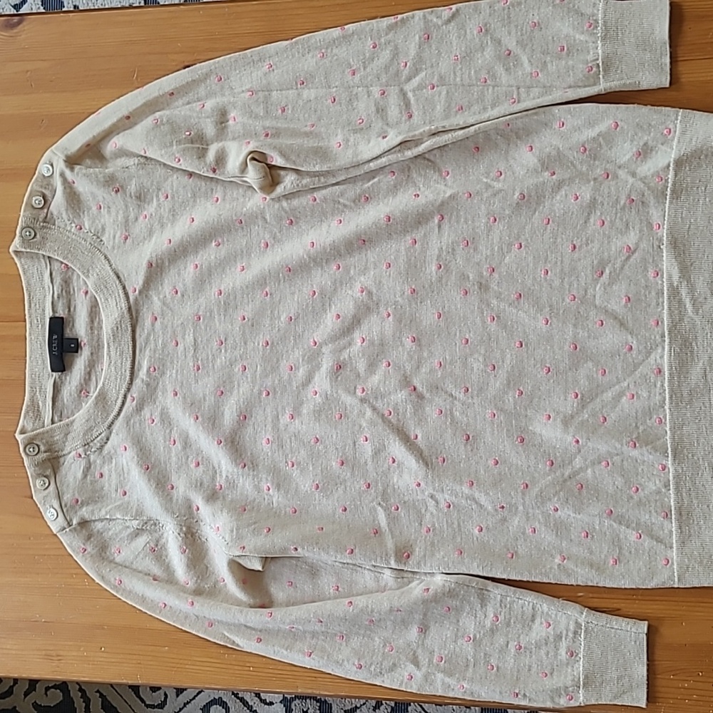 J. Crew Cream Sweater with Pink Polka Dots